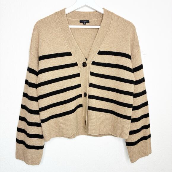 Rails Geneva Camel and Black Striped Wool Cashmere Cardigan XS - Picture 2 of 10